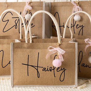 Personalized Bridesmaid Burlap Bag, Custom Beach Tote Bag, Bridesmaid Gift Bag, Jute Beach Bag, Bachelorette Party Gift, Bridesmaid Proposal
