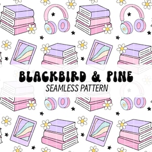 Bookish Seamless Pattern | Hand Drawn Seamless | Book Lover Digital Paper | Cute Pastel Reading Background | Commercial Use