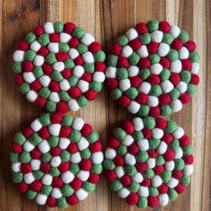 Handmade Wool Felt Ball Coasters (small size, two colours)