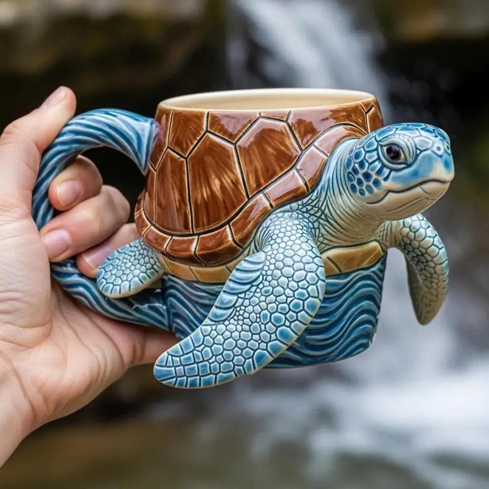 325ml Ocean 3D Coffee Mug Handcrafted Resin Cup with Whale/Dolphin/Shark/Turtle lover Sculpture Ocean Themed Drinkware