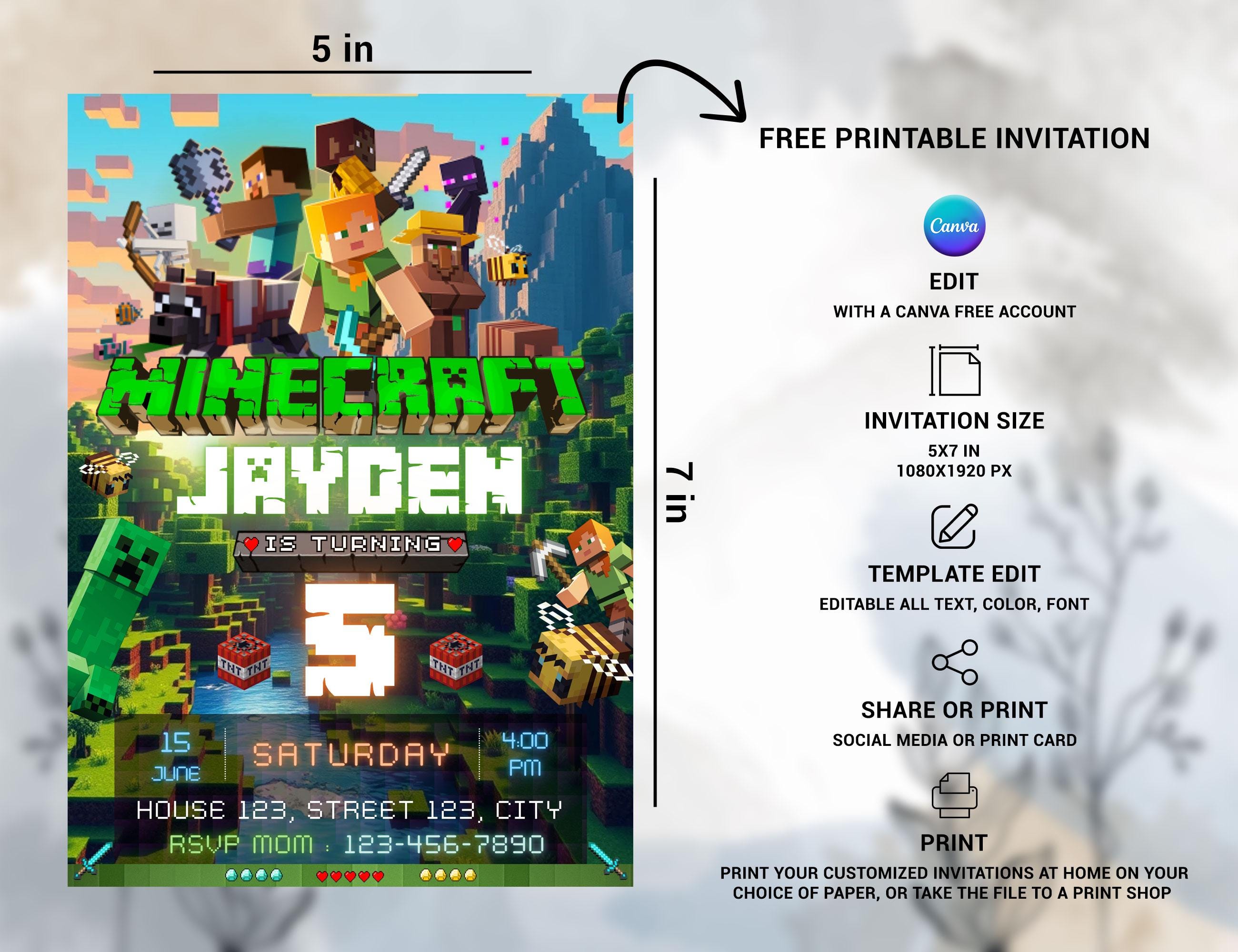 Editable Minecraft Animated Invitation – Canva Template