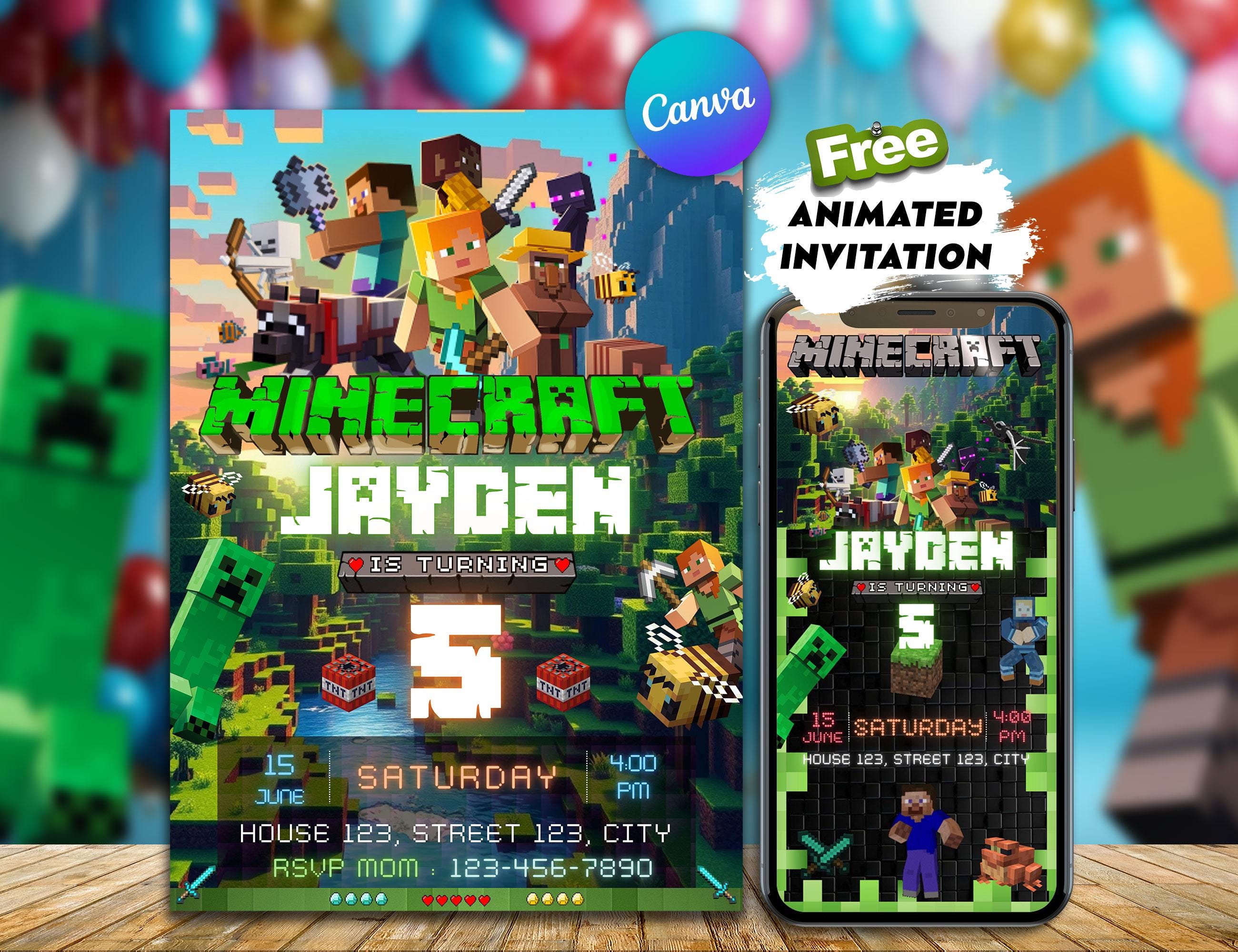 Editable Minecraft Animated Invitation – Canva Template