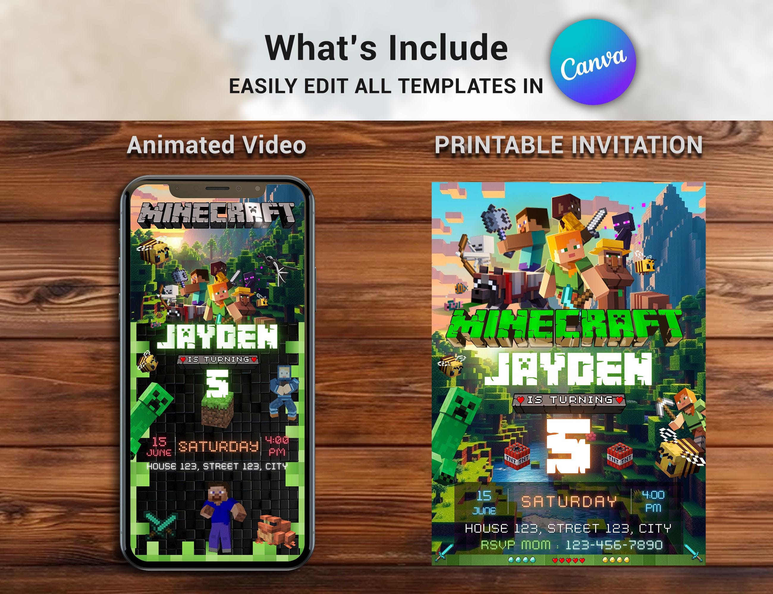 Editable Minecraft Animated Invitation – Canva Template