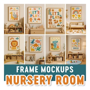 Nursery frame mockup wall art bundle kids room frame art mockups for nursery room print poster bundle