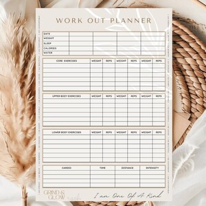 Workout Log Planner | Digital Download Fitness Tracker | Printable Wellness Journal | Gym Workout Planner PDF | Self Care & Affirmation Log