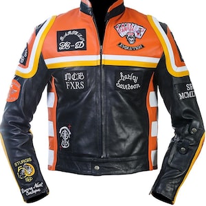 Custom H-D and the Marlboro Man Biker Jacket Leather Jacket | Mickey Rourke 1991 Movie