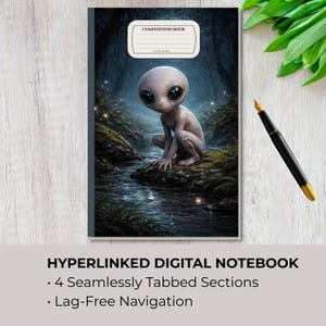 Cryptid Dover Demon Digital Notebook, Hyperlinked Composition Book, Alien Journal PDF for GoodNotes Notability, Dark Aesthetic Stationary