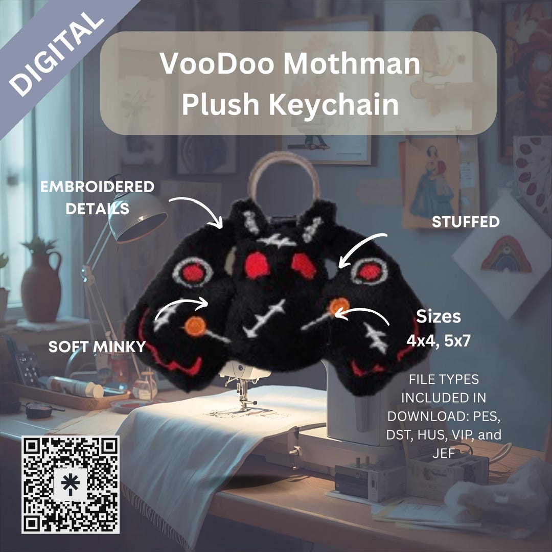Mothman Key Chain Voodoo Mothman Plush Keychain – ITH Machine Embroidery Design File - Etsy