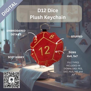 D12 Dice Plush Keychain – Machine Embroidery File (ITH Digital Download)