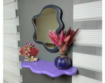 Colorful Shelf and Mirror Set /Unique Mirror/Floating Shelf/Wavy Shelf and Mirror Set.