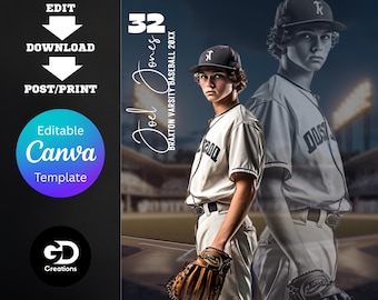 Plantilla de póster de béisbol personalizable - Canva editable (descarga digital)