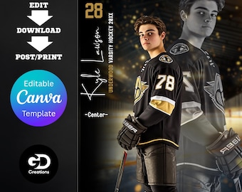 Póster de hockey dorado: plantilla personalizable de Canva (descarga digital)
