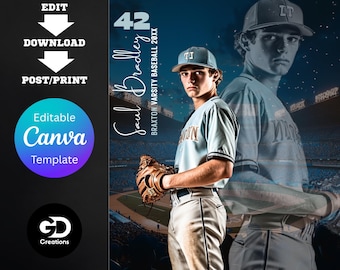Plantilla de póster de béisbol personalizada: diseño editable en Canva (descarga digital)