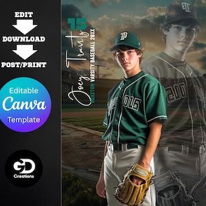 Digitale honkbalsportposter - aanpasbare canvassjabloon - DRIE MATEN (8,5 x 11 in, 16 x 20 in, 24 x 36 in)