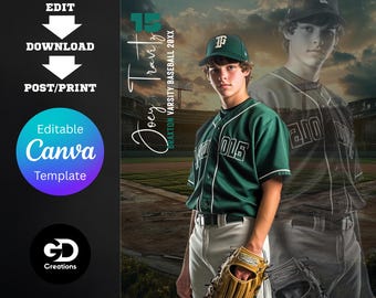 Plantilla de póster de béisbol personalizable (editable en Canva) (descarga digital)