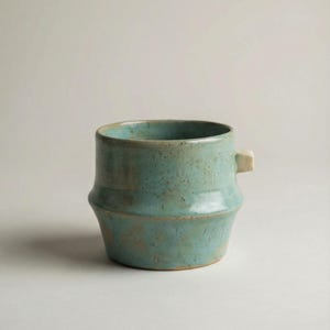Blue Green Speckled Ceramic Mug with Sugar-Cube Handle