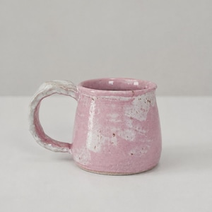 Blush Pink and White Ceramic Mug with Wavy Handle, Handmade Pottery