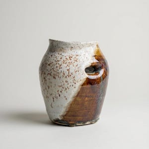 Ceramic Vase with Hollow Design, Handmade Stoneware Planter, Unique Decorative Pottery