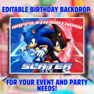 Tło urodzinowe Sonic Tło Sonic Edytowalne Tło Sonic Sonic Dostosowane Tło Sonic Baner Sonic Dekoracja urodzinowa Sonic Baner
