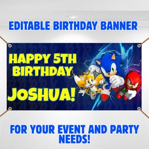 Baner urodzinowy Sonic Baner Sonic Baner edytowalny Sonic Baner niestandardowy Sonic Baner Sonic Baner dekoracyjny na przyjęcie urodzinowe Sonic Tło