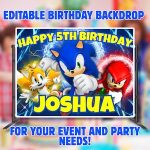 Tło urodzinowe Sonic Tło Sonic Edytowalne Tło Sonic Sonic Dostosowane Tło Sonic Baner Sonic Dekoracja urodzinowa Sonic Baner
