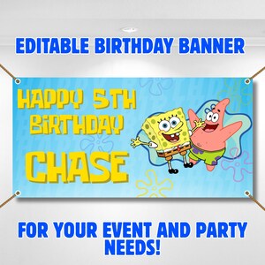 Baner urodzinowy Spongeboba Baner Spongeboba Baner edytowalny Spongeboba Baner niestandardowy Spongeboba Tło baneru Spongeboba