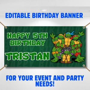 Ninja Turtle Banner Urodzinowy Ninja Turtle Banner Ninja Turtle Banner Edytowalny Ninja Turtle Banner Dostosowany Ninja Turtle Banner Tło Ninja Turtle