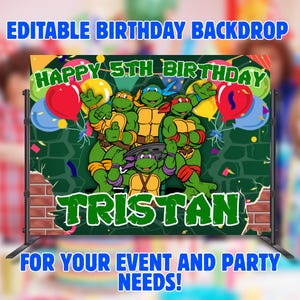 Tło urodzinowe Ninja Turtle Tło Ninja Turtle Edytowalne tło Ninja Turtle Dostosowane tło Ninja Turtle Banner Ninja Turtle