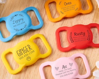 Custom AirTag Cat Collar,Engraved Silicone Silent Air Tag Case,Pet AirTag Collar Holder,Slide on Dog Name Tag,Christmas Gifts,Air Tag Case
