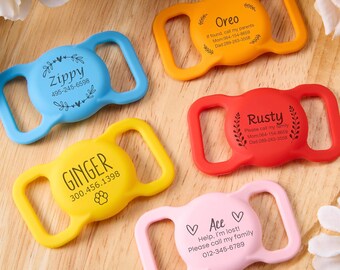 Engraved Silicone Silent Air Tag Case,Pet AirTag Collar Holder,Slide on Dog Name Tag,Custom AirTag Cat Collar,Air Tag Case,Christmas Gifts