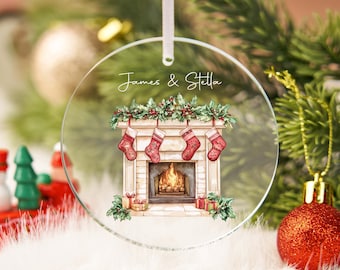 Personalized Couple Christmas Ornament,Watercolor Tree Glass Ornament,Personalized New Home Ornament,Custom First Christmas Gift