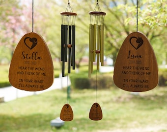 Engraved Pet Memorial Wind Chime, Personalized Dog Cat Loss Gift