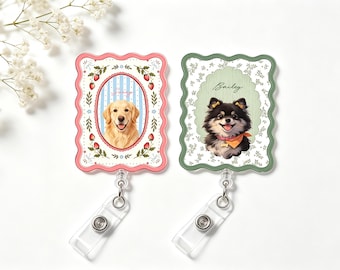 Custom Pet Portrait Badge Reel, Personalized Acrylic ID Holder, Vet Nurse Gift