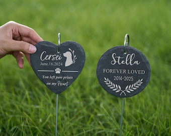 Laser Engraved Pet Memorial Stone, Garden Hanging Mourning Plaque with Easy Installation Stake, Outdoor Memorial Gift for Departed Pets