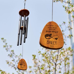 Black Double Side Personalized Engrave Pet Memorial Outdoor Wind Chime-Pet Lose Remenbering Gift-Outside Sketch Dog Cat Loss Sign for Garden