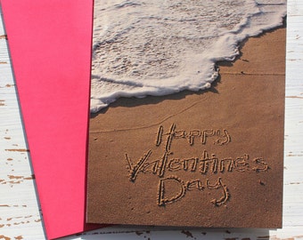 Happy Valentine's Day Beach Writing Card, Valentines Day, Ocean, Beach, Photo Card,