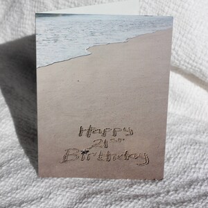 Happy 21st Birthday Card. Beach Writing, Sand Writing, Beach Present, Photo Card, image 6