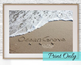 Ocean Grove Beach Sand Beach Writing  Photo Jersey Shore PRINT ONLY