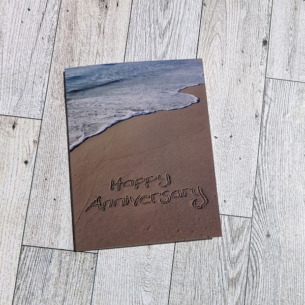 Happy Anniversary  Beach Card, Beach Writing, Ocean, Beach Photo Card, Beach Gift, Anniversary Gift, Present, Beach Occasion Card