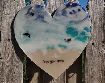 Love you more ocean resin heart wall hanging, wall art, beach art