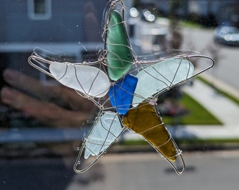 Multicolored Sea Glass Starfish Suncatcher Beach Glass Blue Ornament Sea Star