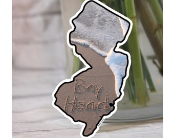 Beach Sticker, Bay Head Sticker, NJ Shape Sticker, Beach Writing, Beach Art