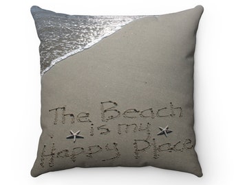 The Beach is My Happy Place Pillow, Square Pillow