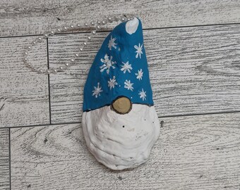 Gnome Oyster Shell Ornament Hand Painted Christmas Tree Ornament Gnome for the Holidays