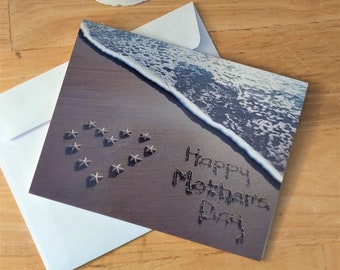 Happy Mother's Day Card, Beach Photo,  Starfish Heart, Waves, mom, mommy, grandma,