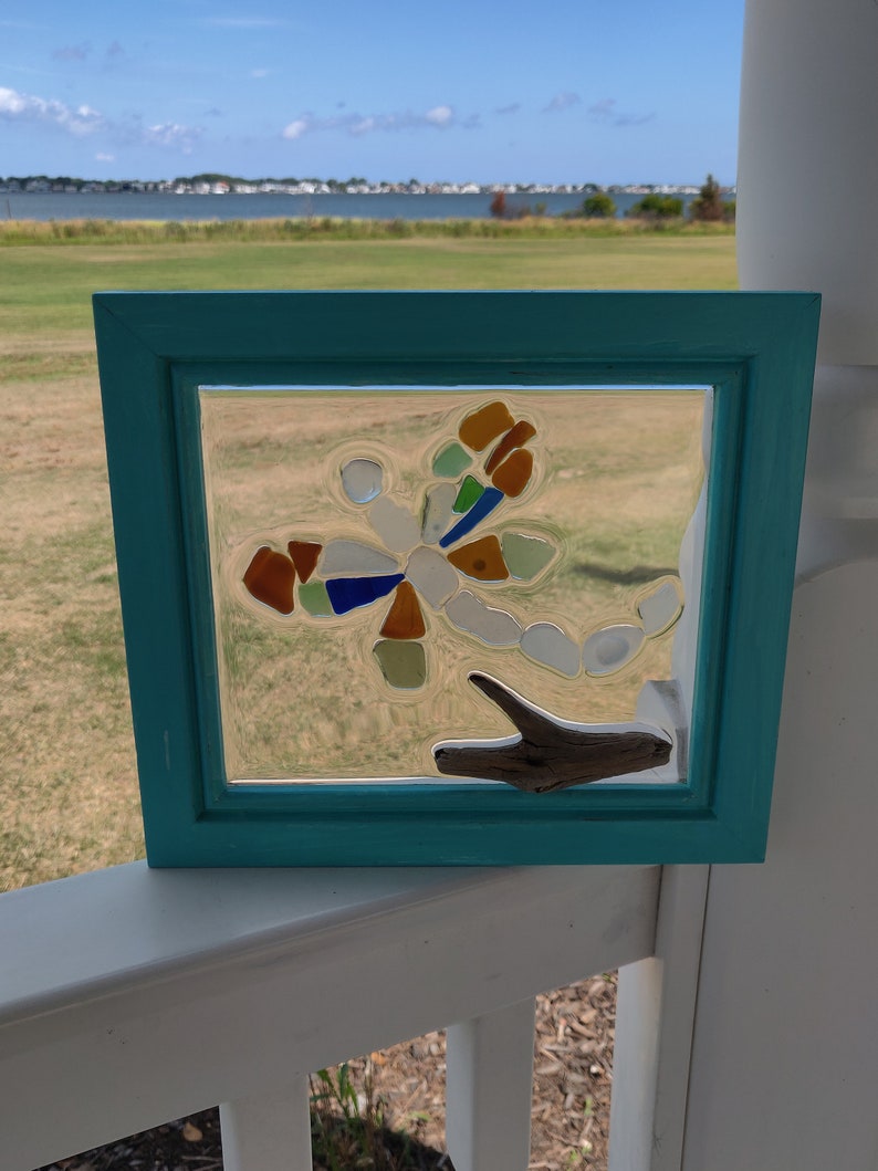 Sea Glass Dragonfly, Mosaic, Beach Art, Wall Hanging, Sun Catcher, Dragon Fly, Memorial, Beach Lover image 2