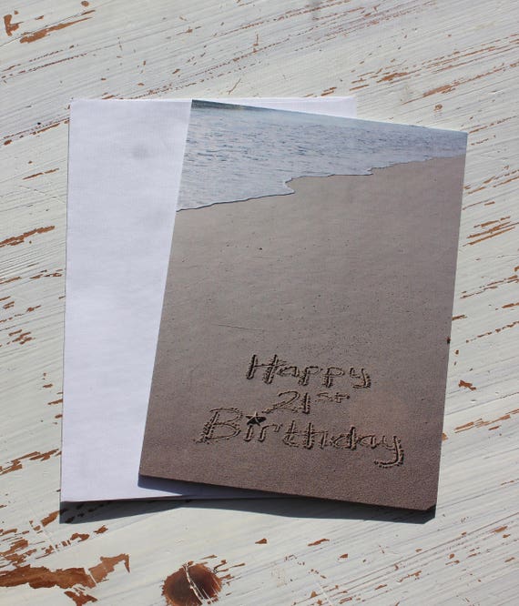 Joyeux Anniversaire 21 Plage Lécriture Lécriture Sable Carte Océan Plage Carte Photo