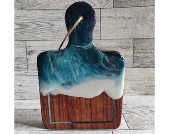 Mini Wooden Cutting Board, Wave, Resin, Ocean Effect Serving Board, Snack Board, Coaster