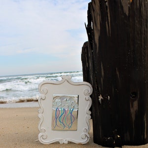 Sea Glass Art, Sea Glass Gift, Pastel Jellyfish, Sea Glass, Sun Catcher, Mosaic, Wood Art, Wall Hanging, Nautical, Beach Decor image 8