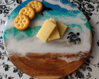 Round Ocean Wave Resin Charcuterie Board Beach Serving Tray, Cheese Board, Housewarming gift, Closing gift
